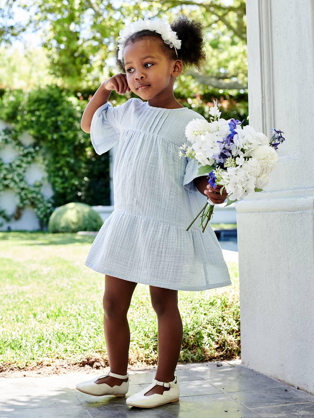 Robe en gaze de coton fille abricot poudré