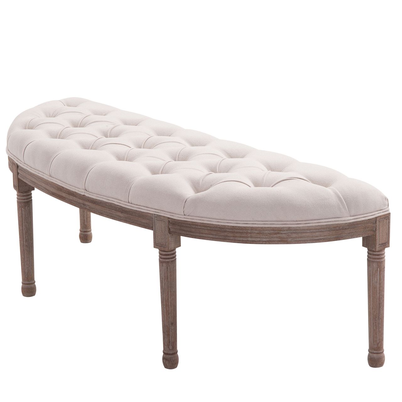 HOMCOM Polsterbank Sitzbank Lounge Sitzhocker Vintage Retro mit Knöpfen Sofa Couch Leinen   Holz beige 140,5 x 51 x 48 cm