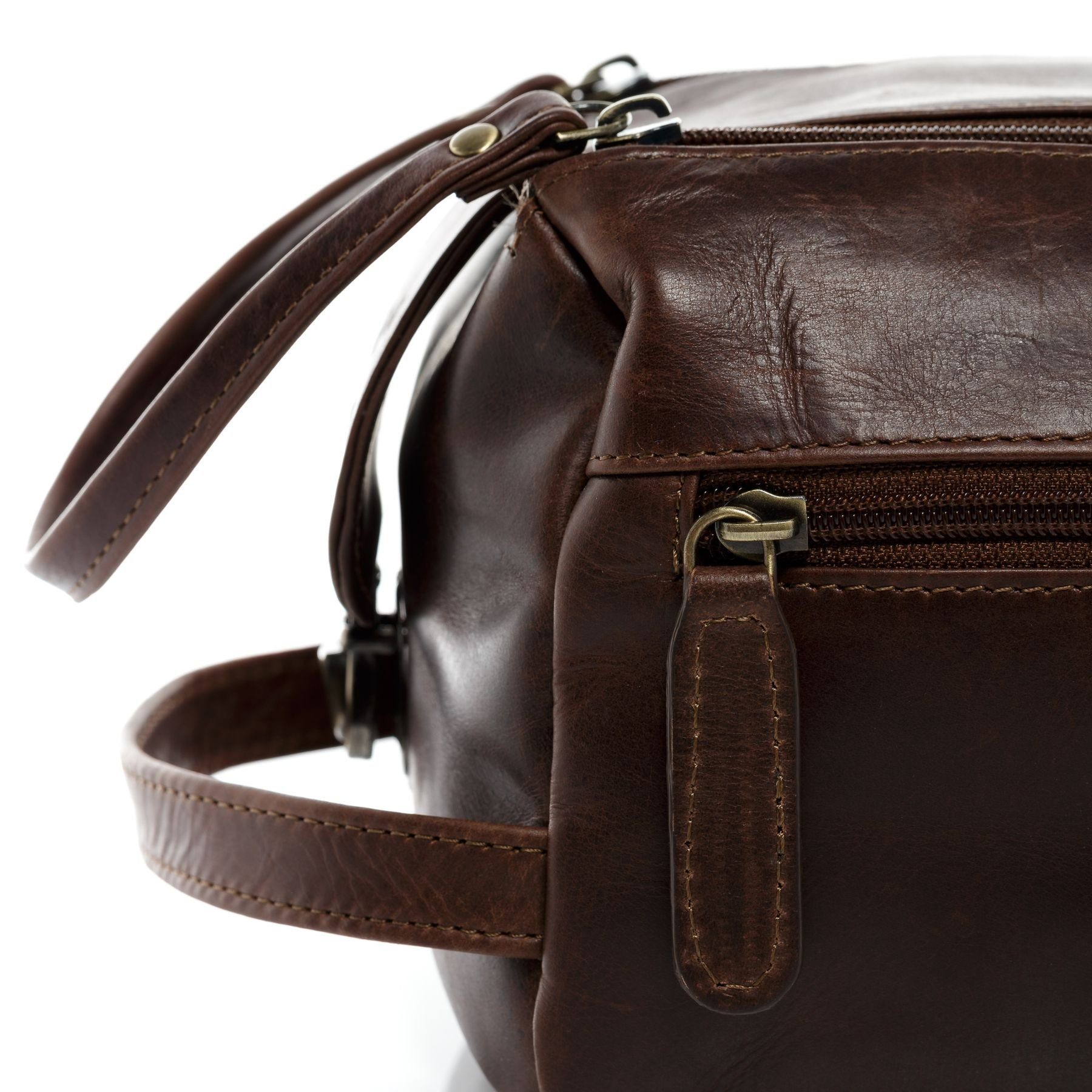 SID & VAIN Kulturbeutel Leder Kulturtasche Unisex BRISTOL, Waschbeutel Echtleder für Damen & Herren, Kosmetiktasche braun-cognac