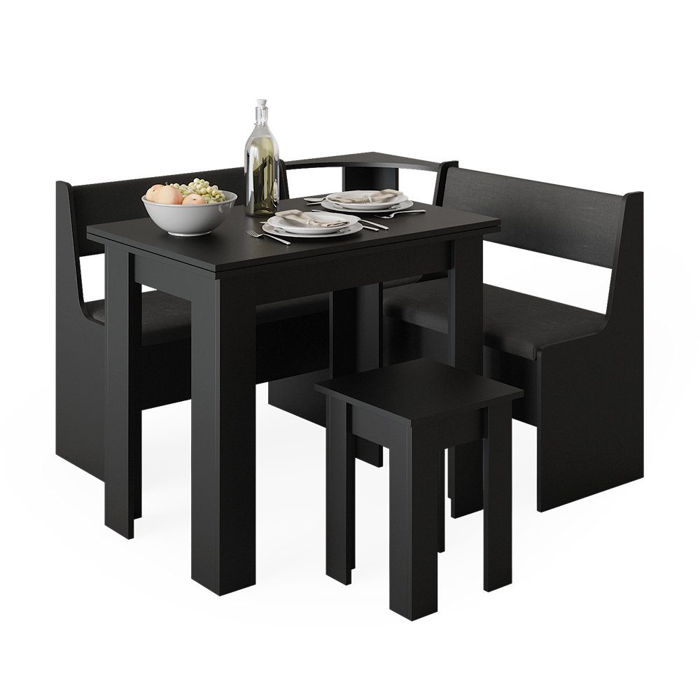 Vicco Sitzgruppe Eckbankgruppe ROMAN Schwarz, (Set, 3-tlg., 2-er Set), Truhenfunktion
