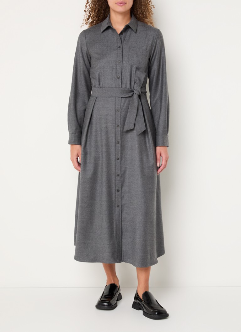Blúzkové šaty MaxMara Midi z panenskej vlny s opaskom