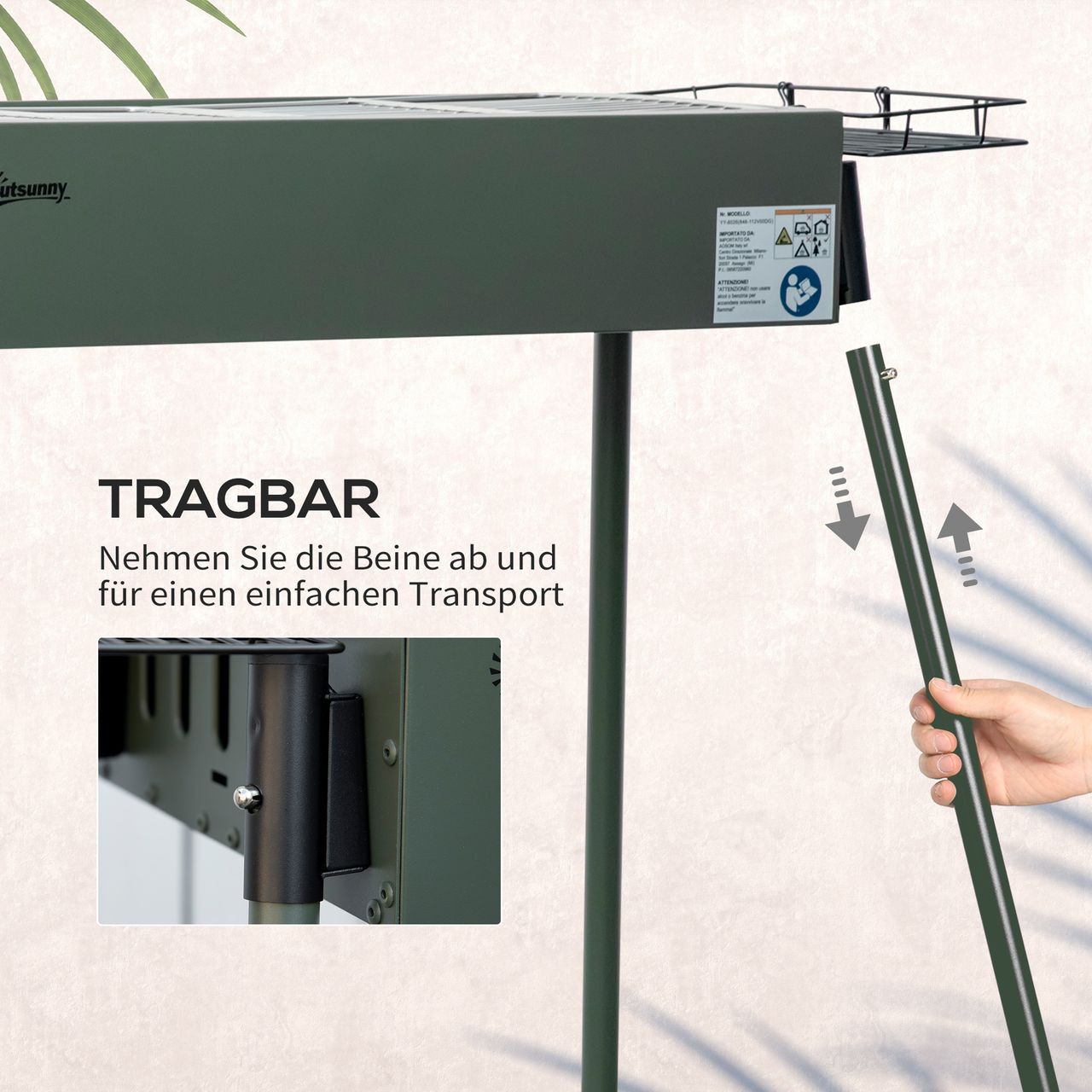 Outsunny Holzkohlegrill Anti-Rutsches Campinggrill mit Grillrost, Grillrost-Clip