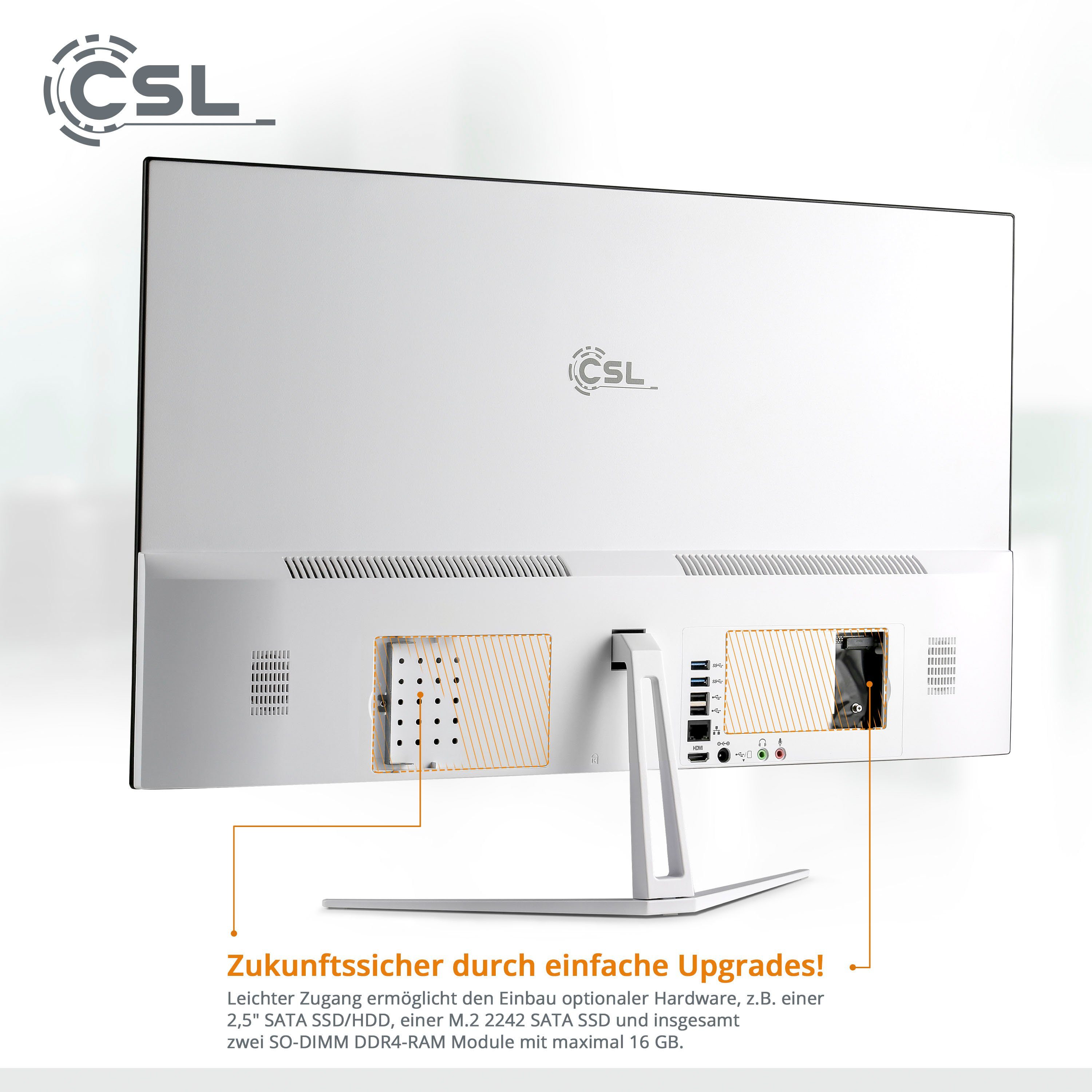 CSL Unity F27-GLS Win 11 All-in-One PC (27 Zoll, Intel® Celeron N4120, 8 GB RAM, 128 GB SSD, passiver CPU-Kühler)