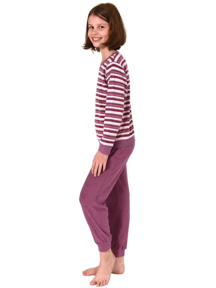 NORMANN Frottee Pyjama Schlafanzug langarm Bündchen - 50660 in beere günstig kaufen