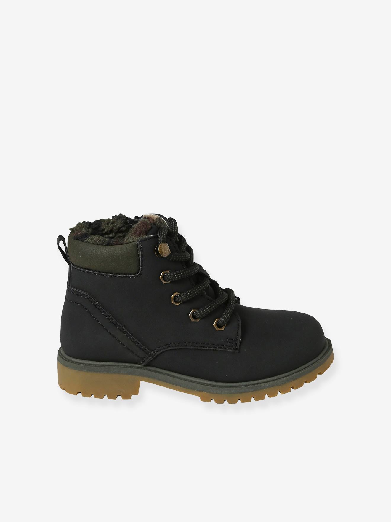 Boots fourrées lacées et zippées enfant noir