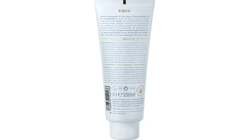 V.SUN Sonnencreme Körper LSF 50 Parfümfrei 200 ml