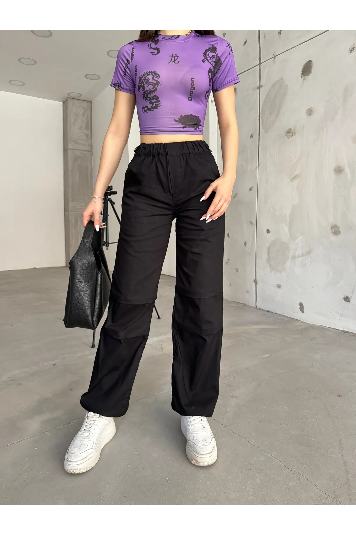 BİKELİFE  Schwarze Stopper-Fallschirmhose für Damen