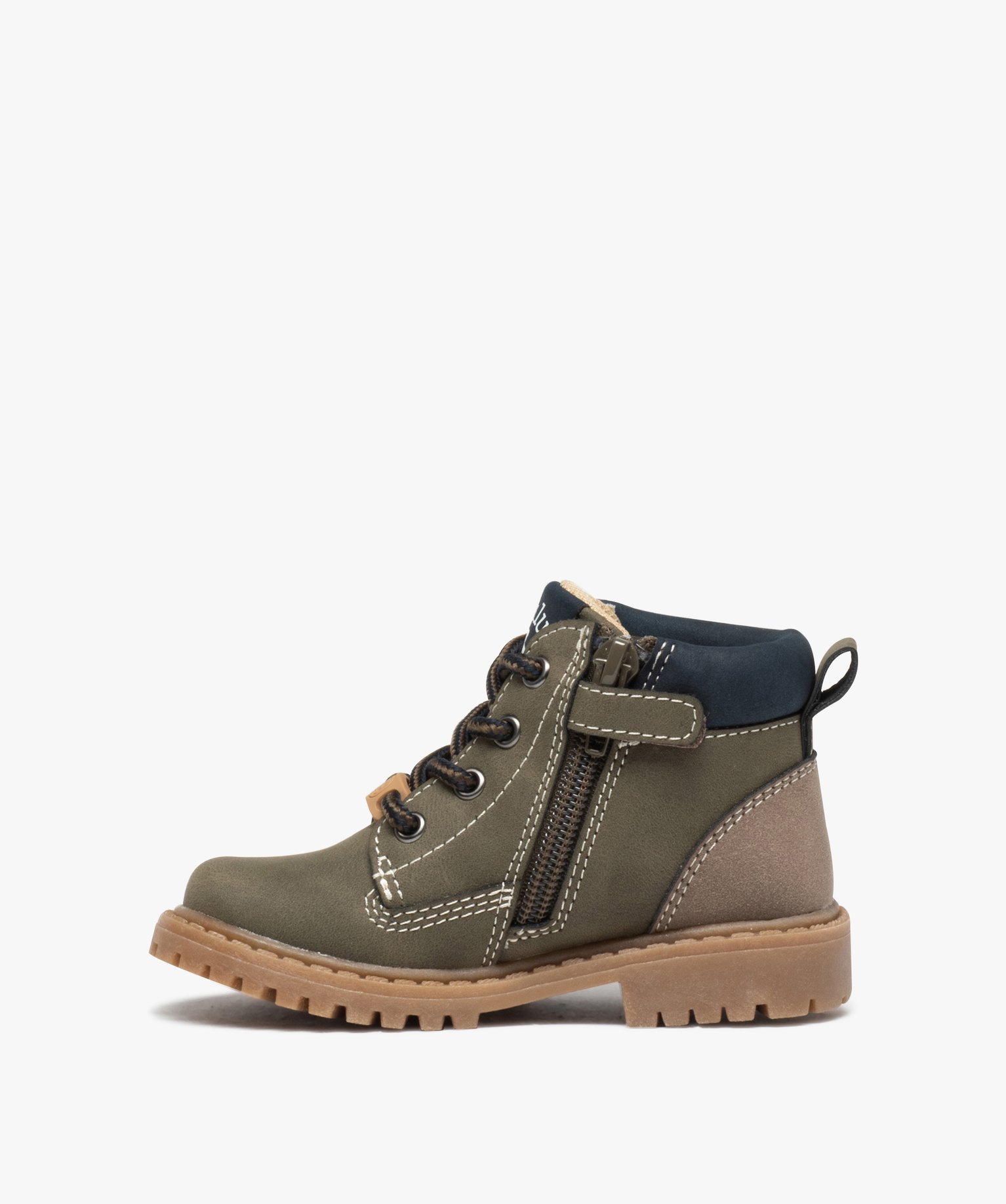 Boots bébé Garçon mid-cut lisses à lacets et à zip - Lu... kaki | GEMO
