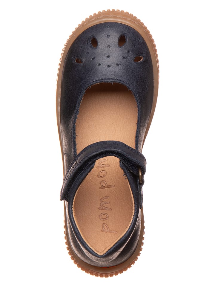 POM POM Leder-Ballerinas in Dunkelblau günstig kaufen