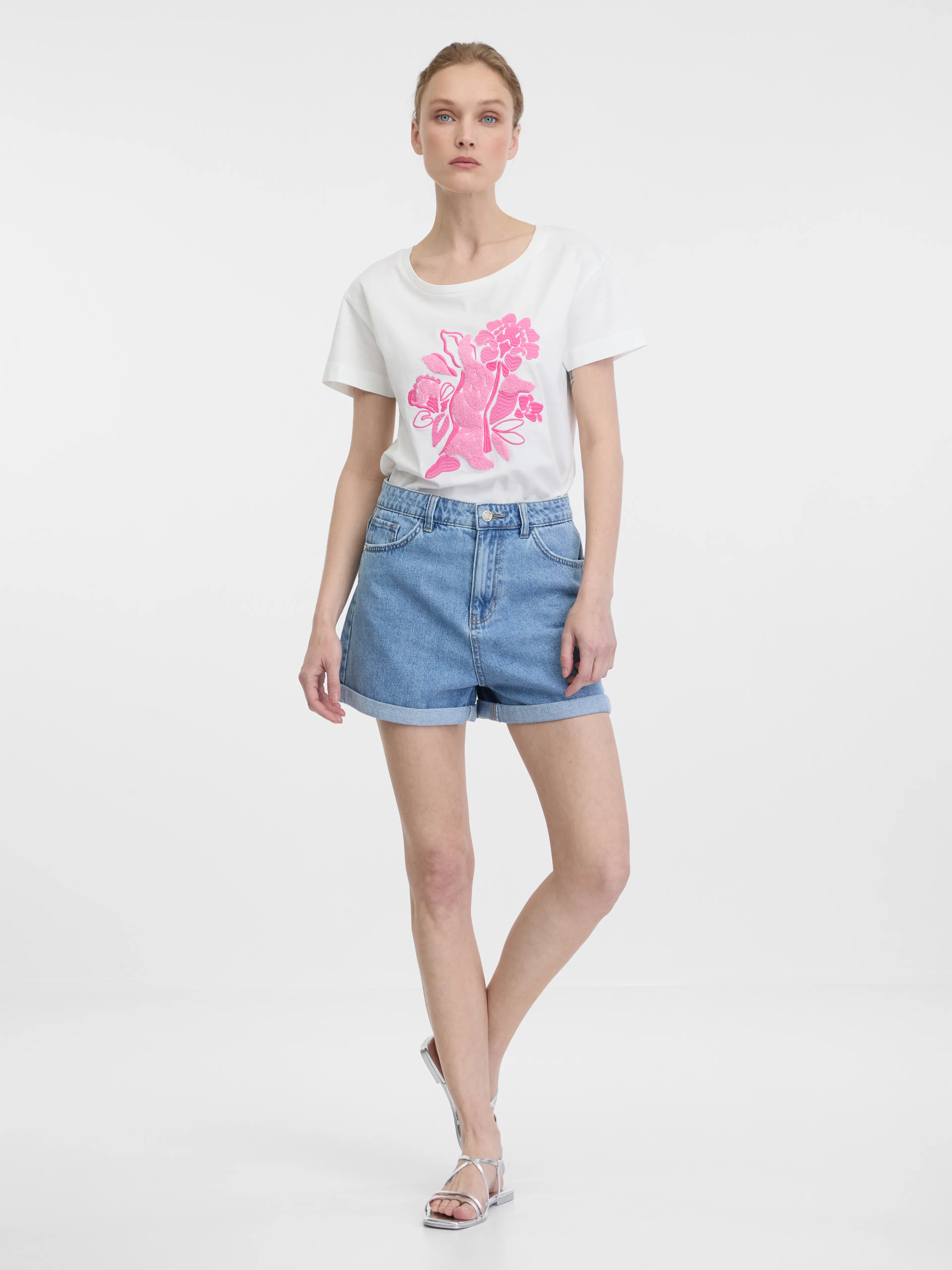 Weißes Damen-T-Shirt mit kurzen Ärmeln ORSAY