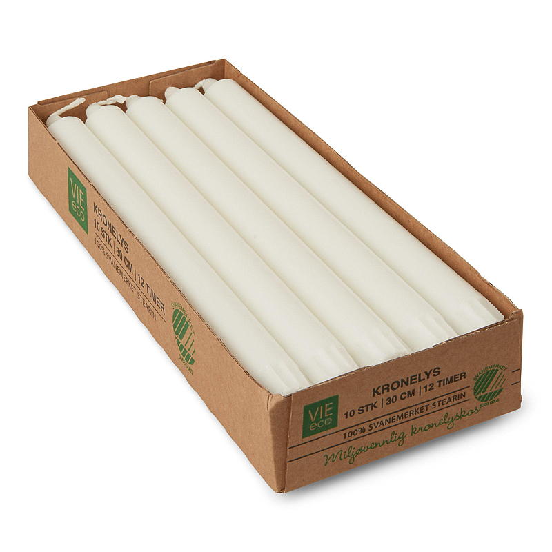Vie Eco Kronelys 10-pk 30 cm 100% stearin hvit
