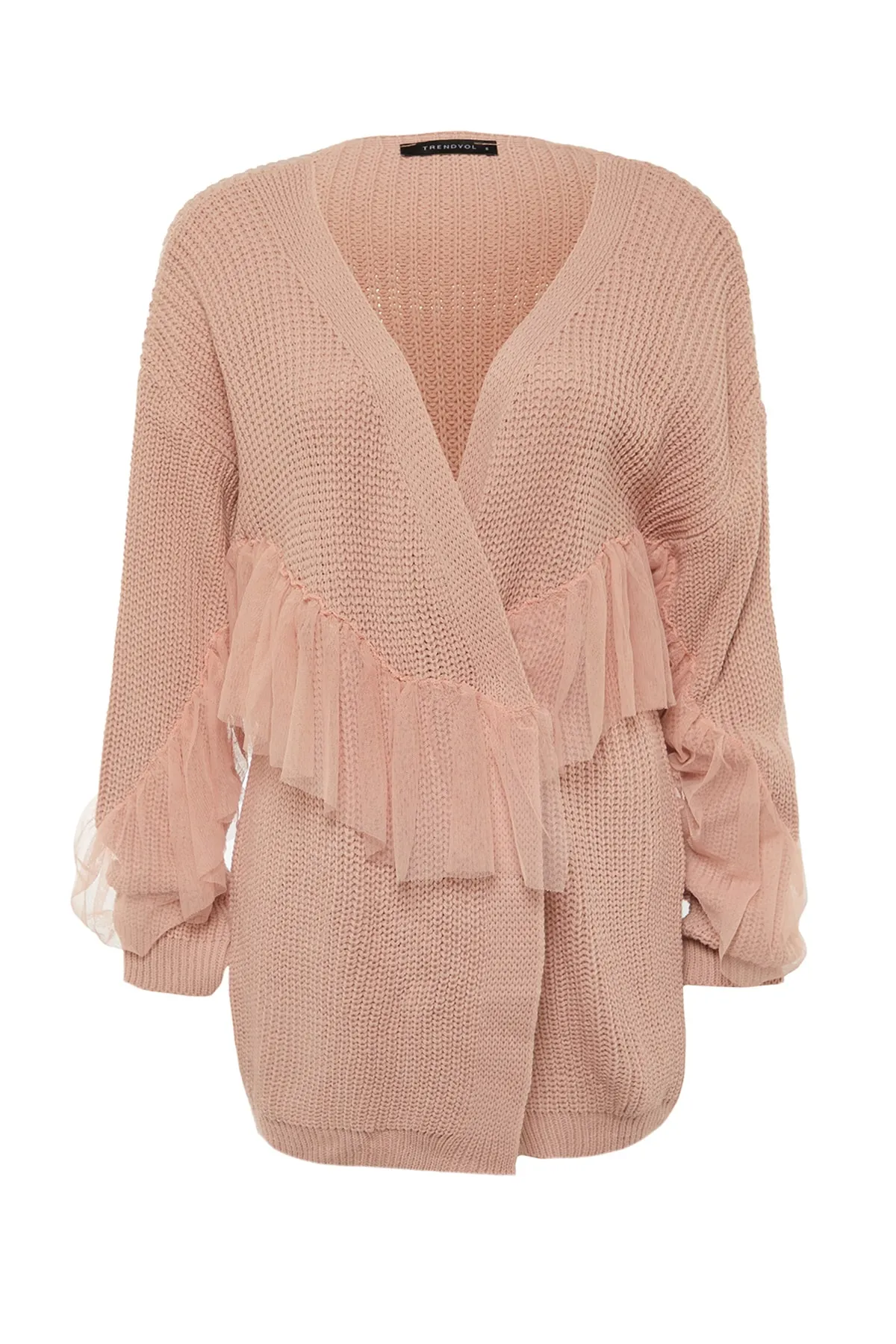 Trendyol Collection  Puderfarbener Tüll-Strick-Cardigan TWOAW20FV0048
