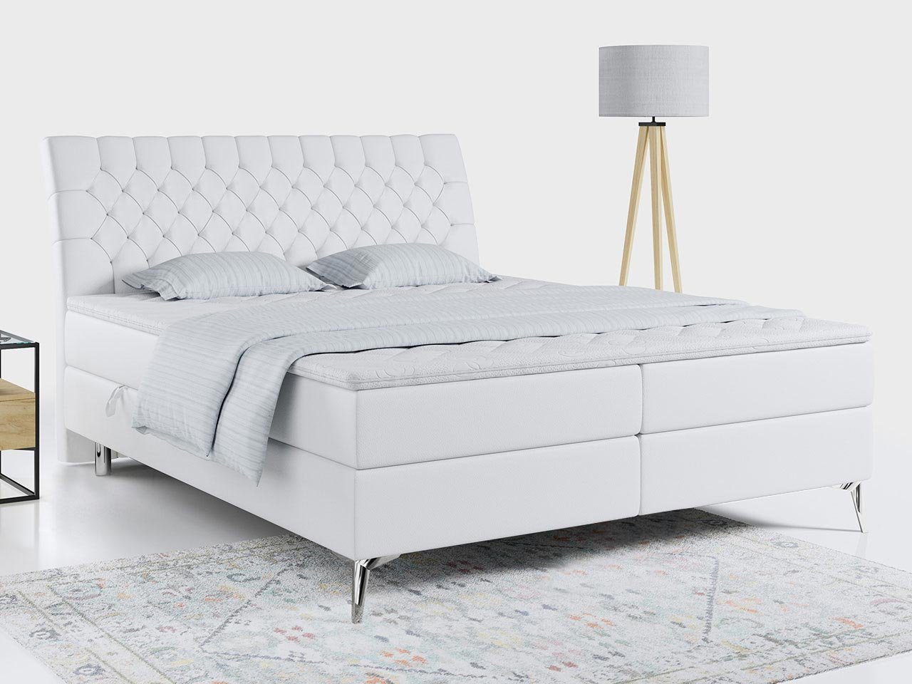 MKS MÖBEL Boxspringbett MILEN, Polsterbett mit Multipocket-Matratze und Topper