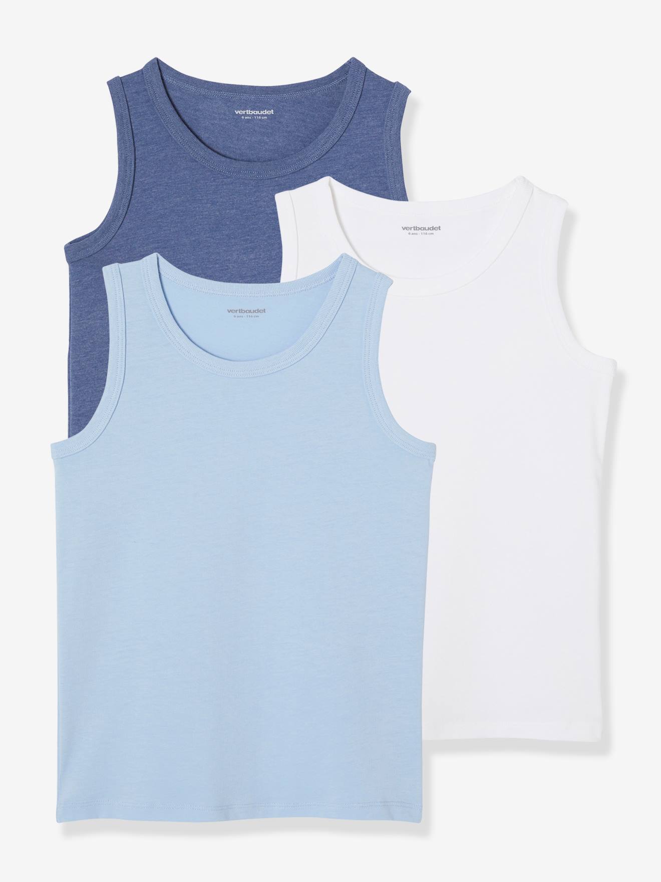 Lot de 3 débardeurs garçon BASICS bleu ciel