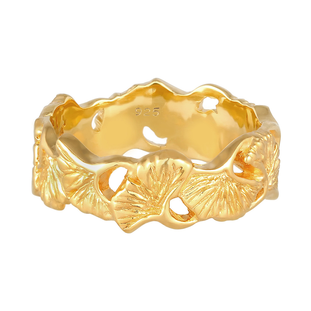 Elli Elli Bague Femmes Bande Ginkgo Feuille Tropicale Tendance Été en Argent Sterling  Bague