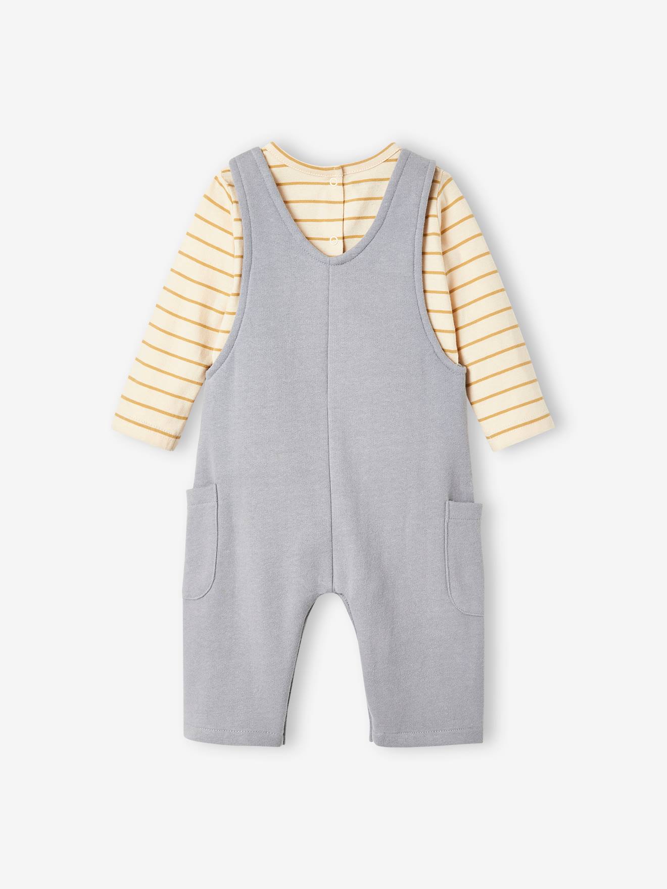 Vertbaudet Baby Set MON TRÉSOR: Shirt & Latzhose, personalisierbar Oeko-Tex - graublau