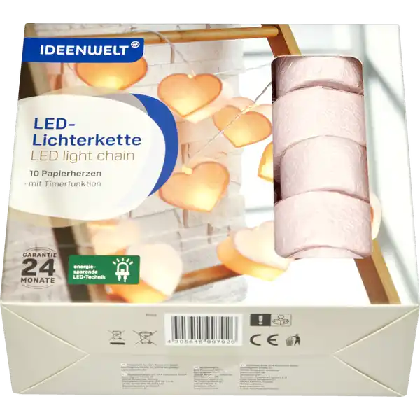 LED-Lichterkette Papierherzen rose