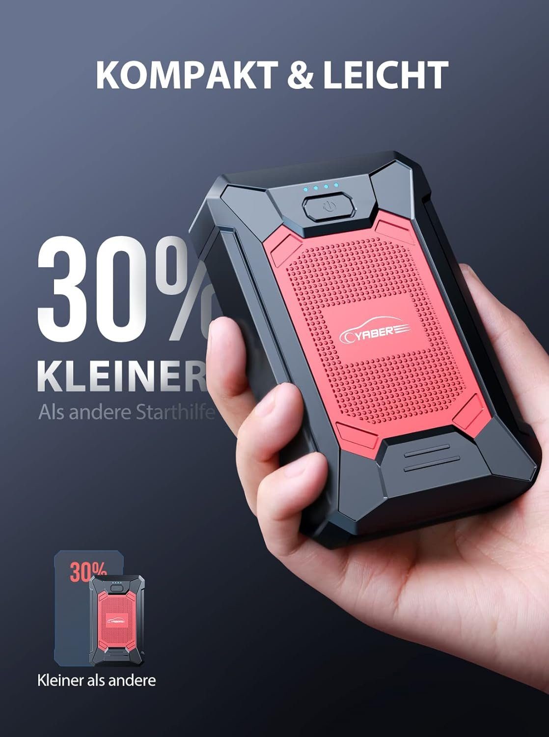 Yaber Starthilfegerät 12800 mAh, 1500A Spitzstrom Tragbare Auto Starthilfe