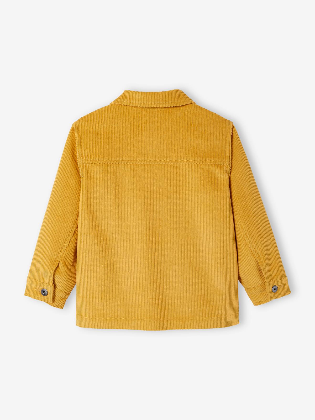 Veste style worker en velours fille badge fleur irisé jaune d'or