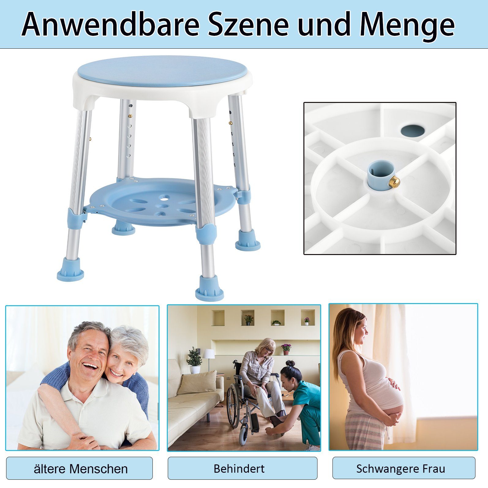 AUFUN Duschhocker Duschstuhl 360 Grad drehbar, für senioren Höhenverstellbar