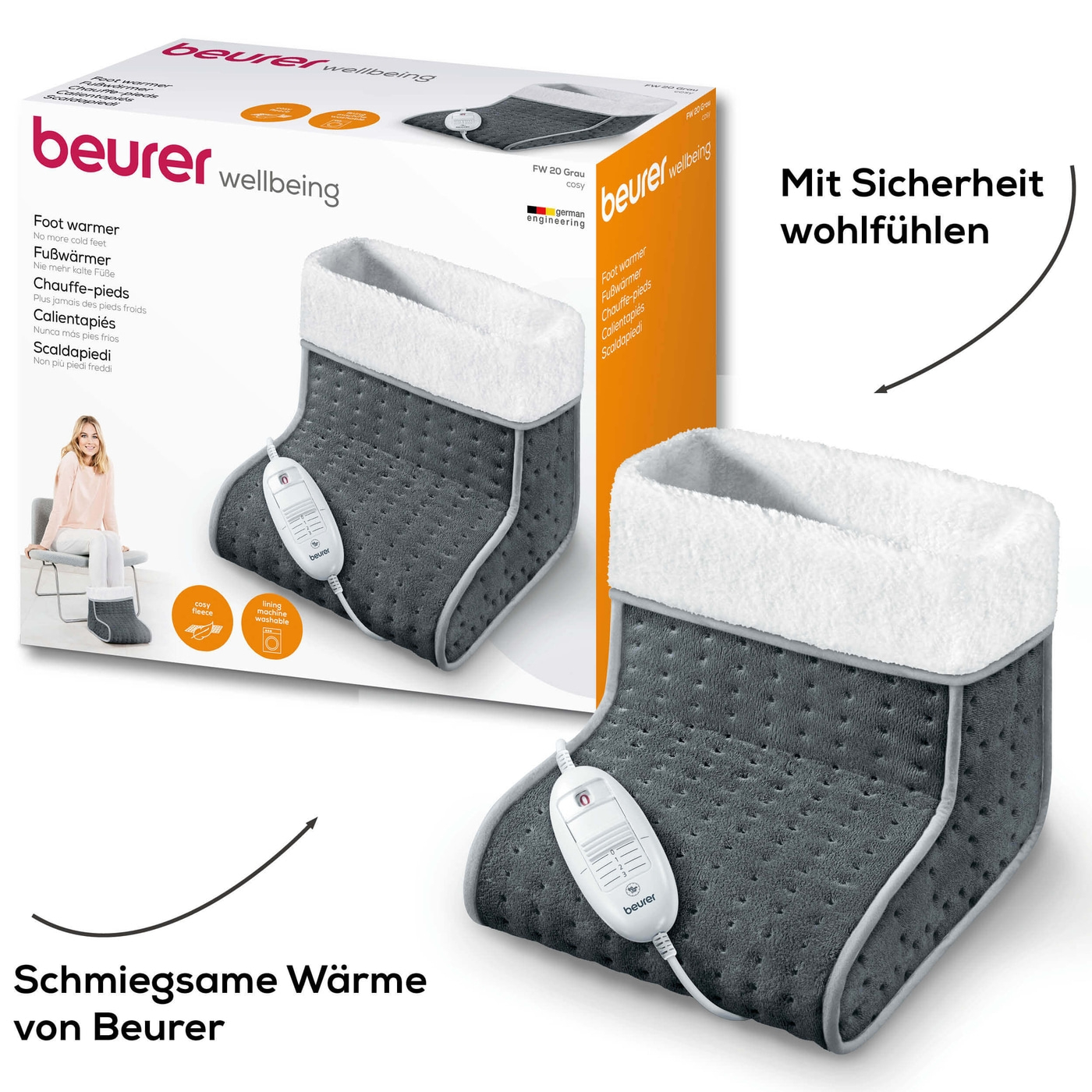 Beurer Fußwärmer FW 20 Cosy-Atmungsaktive Fußheizung mit 3 Temperaturstufen