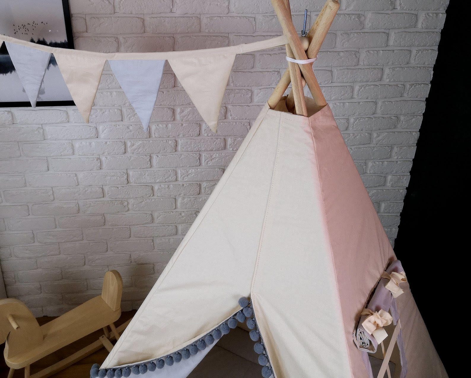 Pamek Tipi-Zelt Kinder Tipi Spielzelt, Teepee, Zelt, Tipizelt, Spielset für Kinder, Personen: 2 (9 tlg), Sehr angenehmes Material