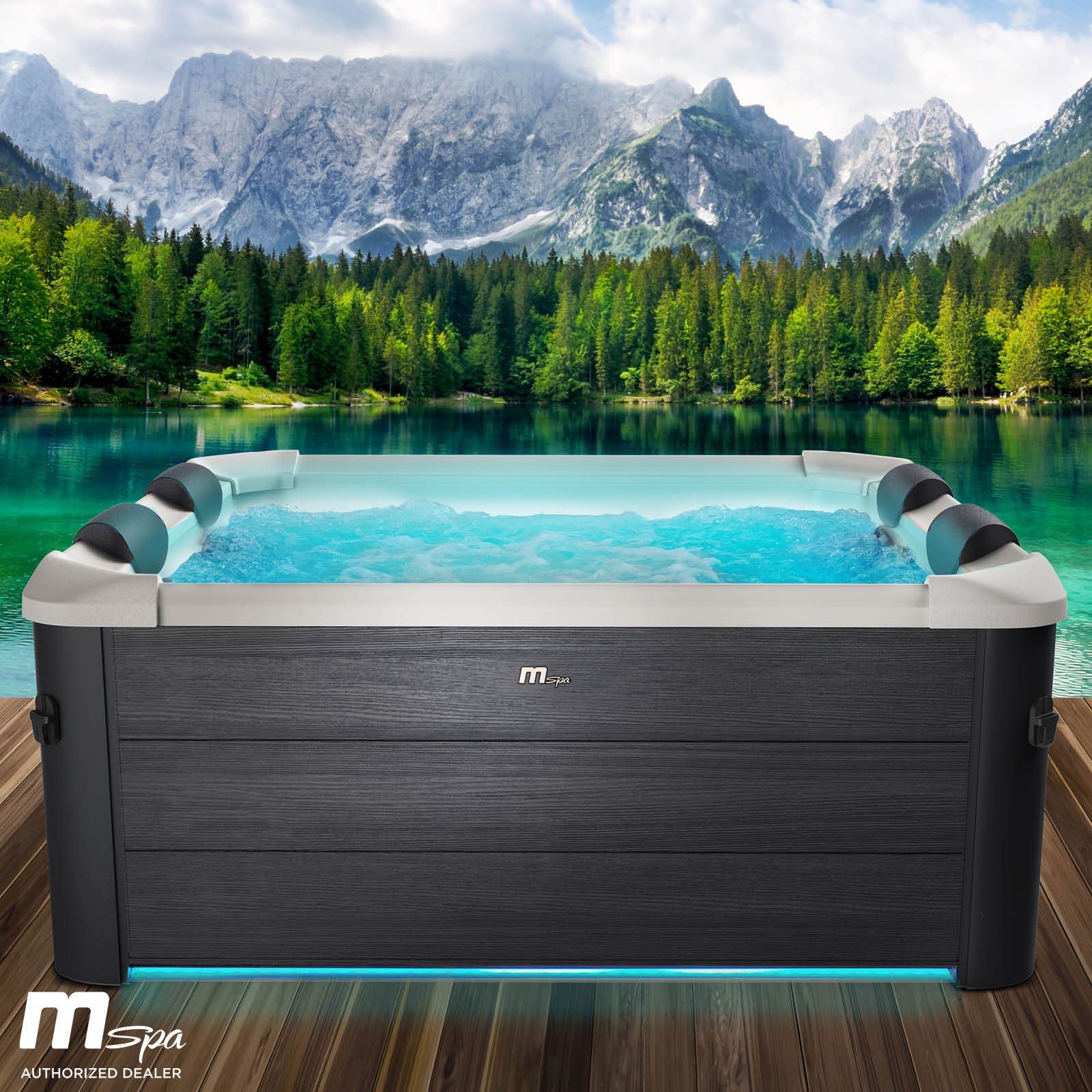 BRAST Whirlpool MSpa Oslo mit Fester Außenwand, LED-Beleuchtung mit 20 Farben, (für 6 Personen, 160x160x65cm, 120 Massagedüsen), Ganzjähriger Einsatz Winterfest, In & Outdoor Pool