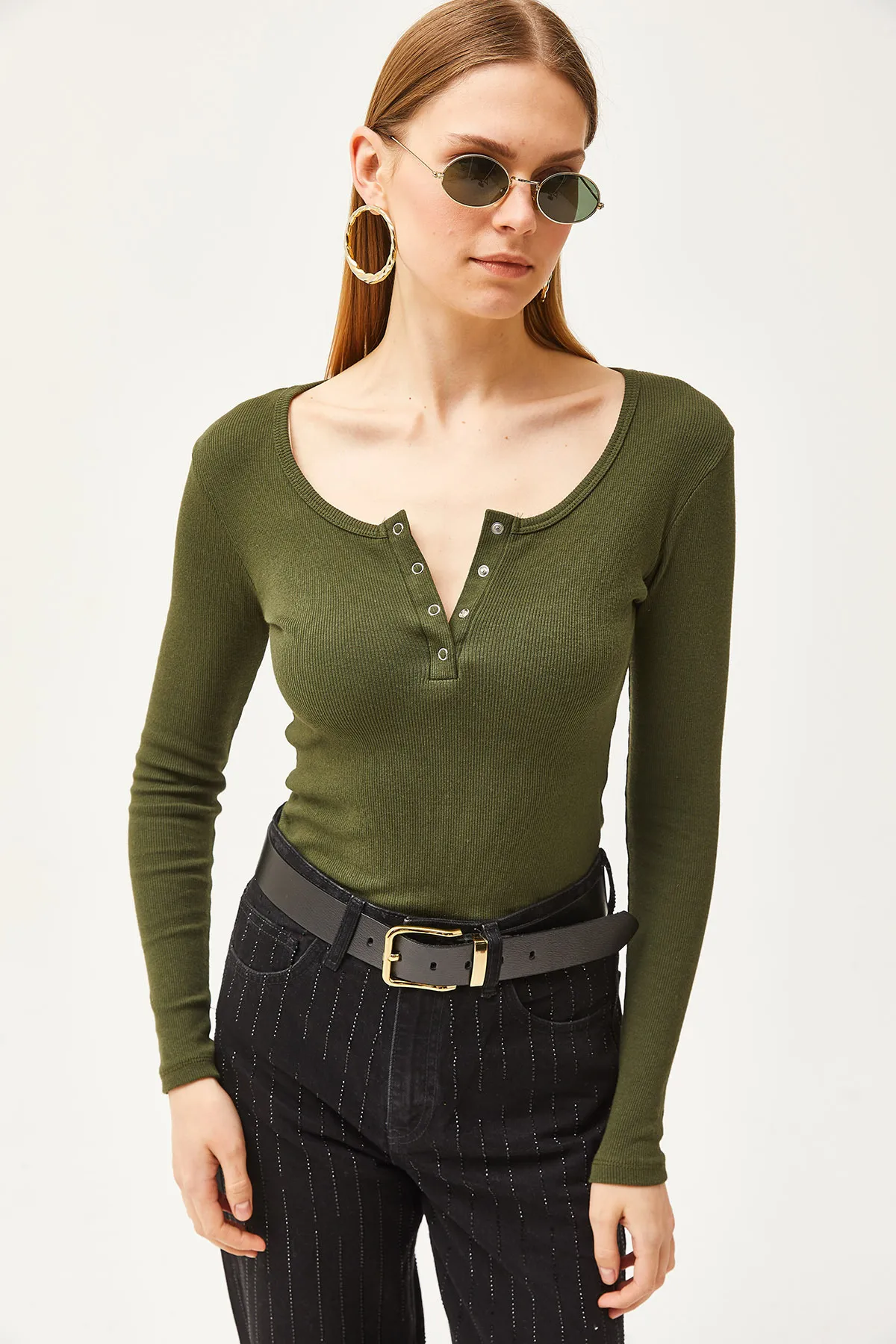 Olalook  Bluse - Khaki - Slim Fit