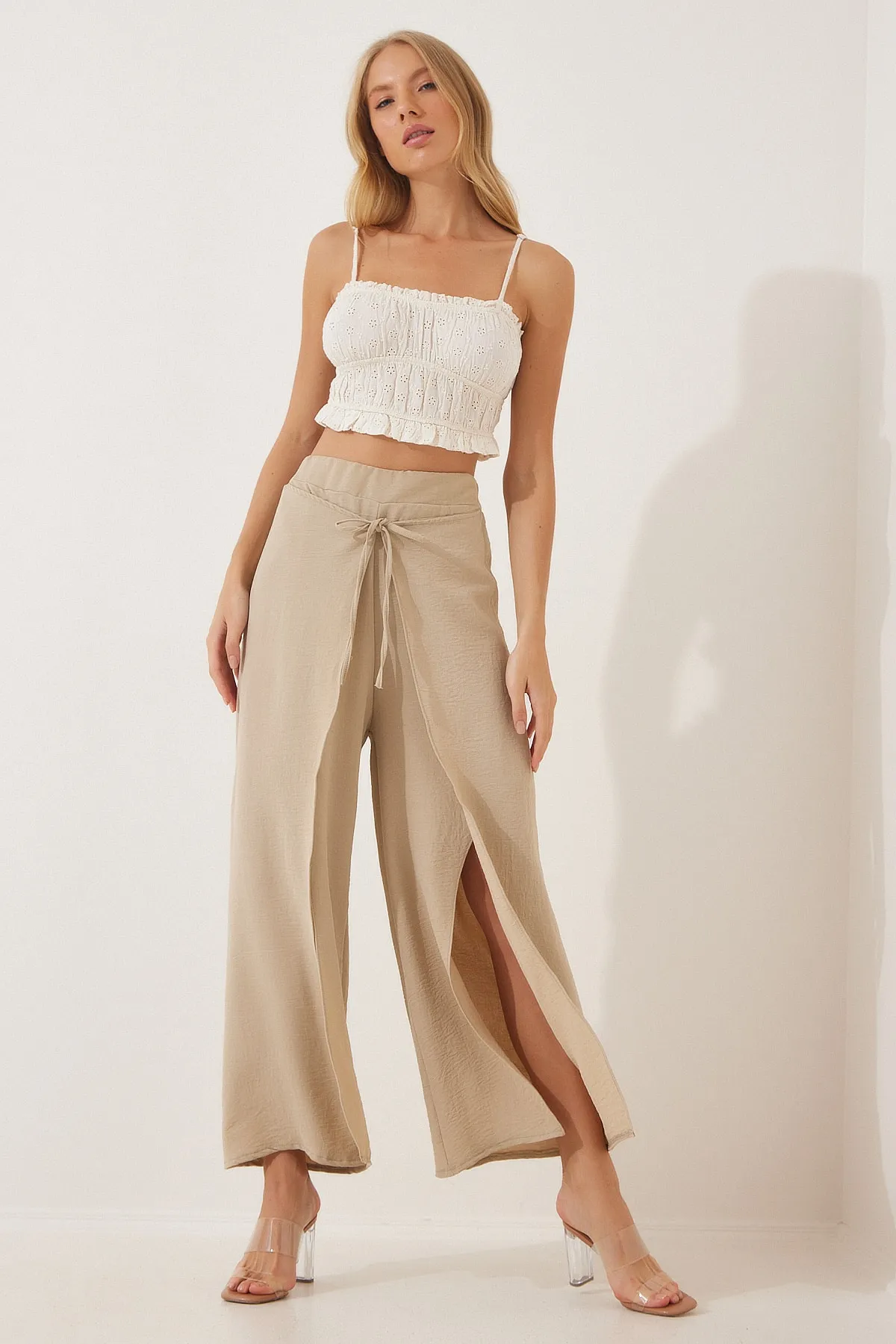Happiness İstanbul  Cremefarbene Damen-Rock-Optik, Ayrobin Shalwar-Hose DE00009