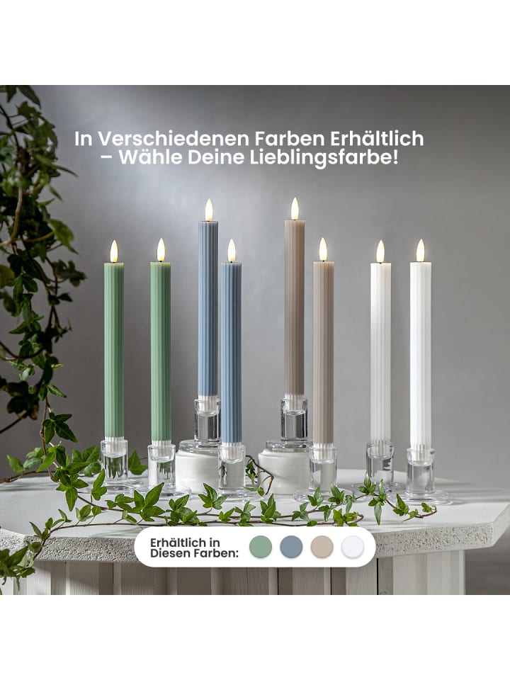 STAR Trading LED Stabkerze Flamme Stripe 2er-Set aus Wachs, grün in Grün günstig kaufen onesize