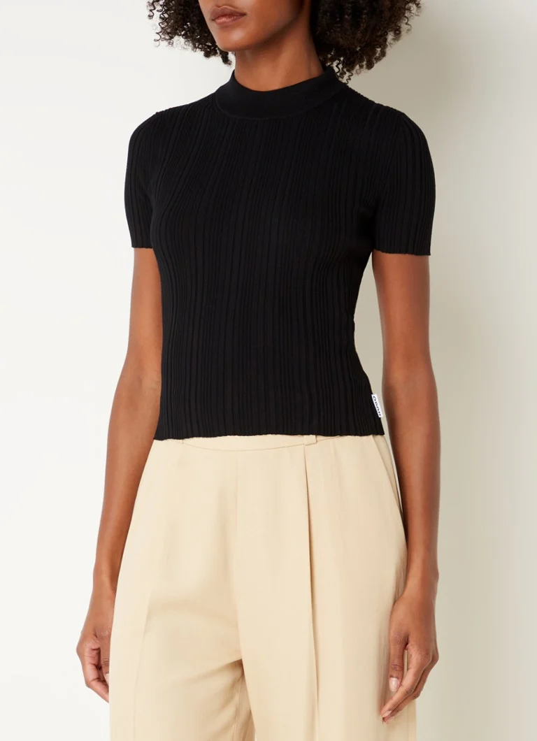 HUGO BOSS Sarpharim ribbed knit top with stand-up collar