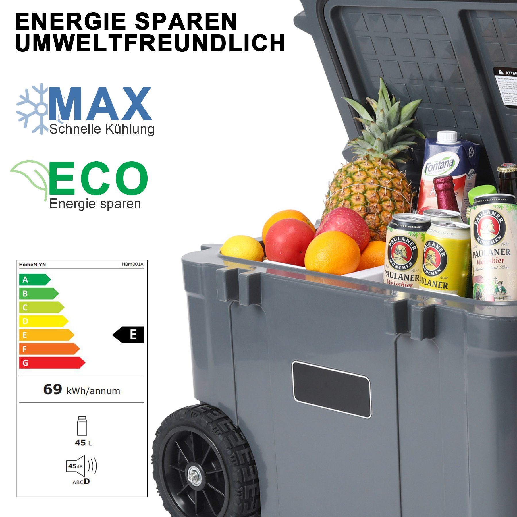 HomeMiYN Kühlbox 45L kompressor Kühlbox Auto Kühlschrank doppelte Temperaturregelung, 30 l