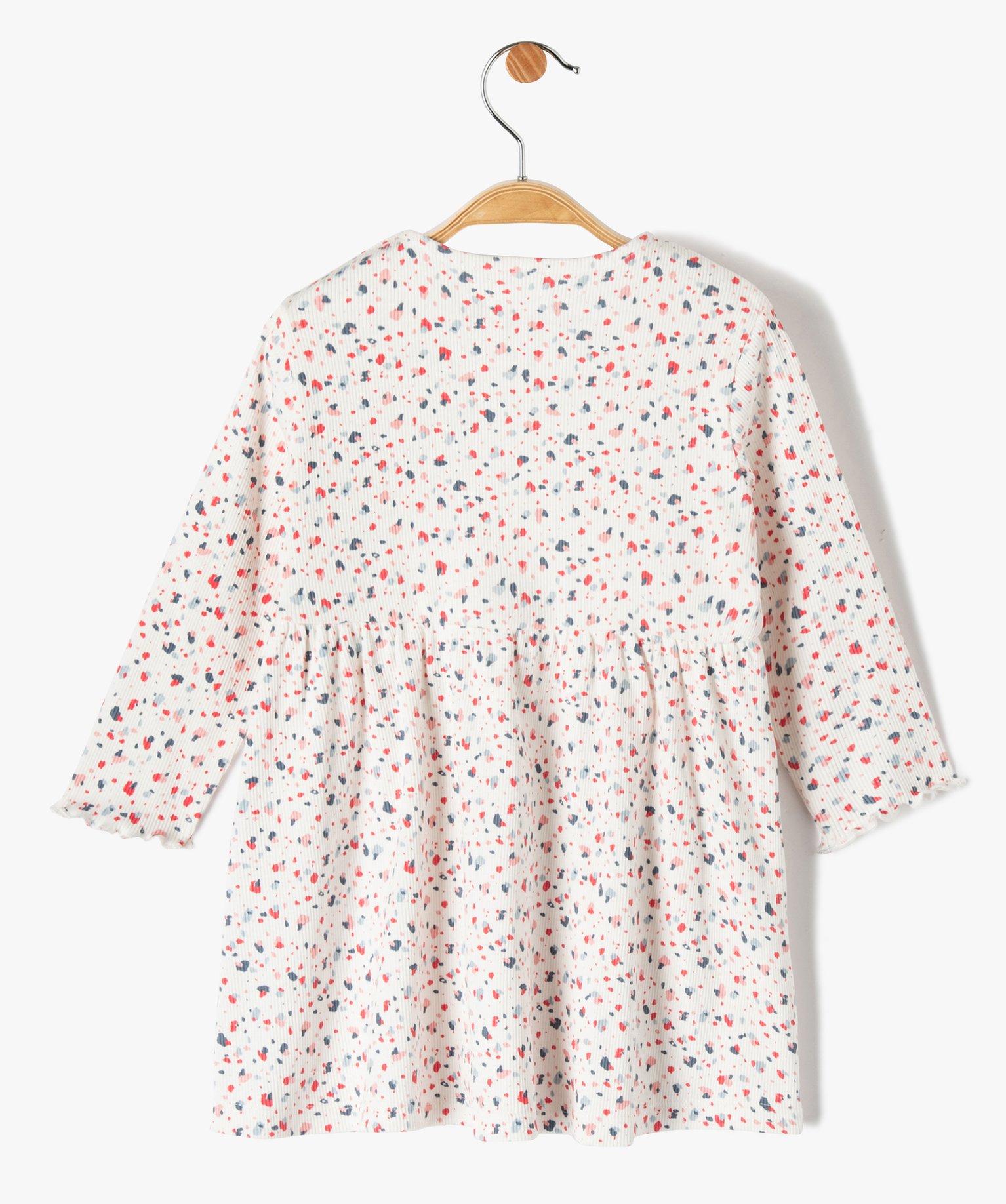 Robe bébé fille en maille ctelée et mouchetée ecru | GEMO