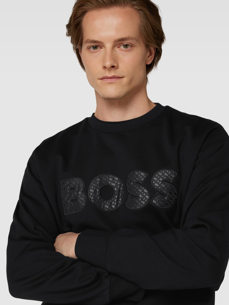 Sweatshirt mit Label-Stitching Modell 'Soleri' in schwarz