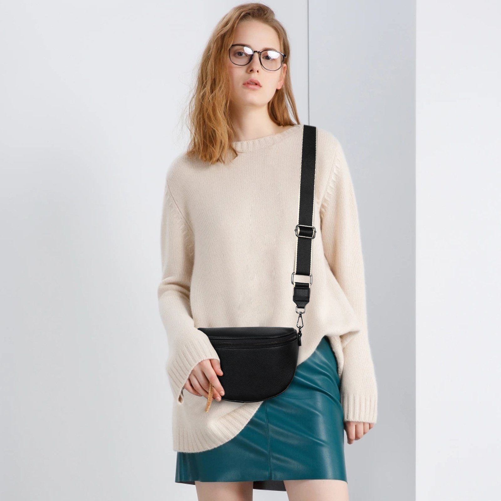 TAN.TOMI Schultertasche Damen Bauchtasche Gürteltasche Umhängetasche Crossbody-Bag Hüfttasche, als Schultertasche tragbar mit Verstellbare Schultergurte