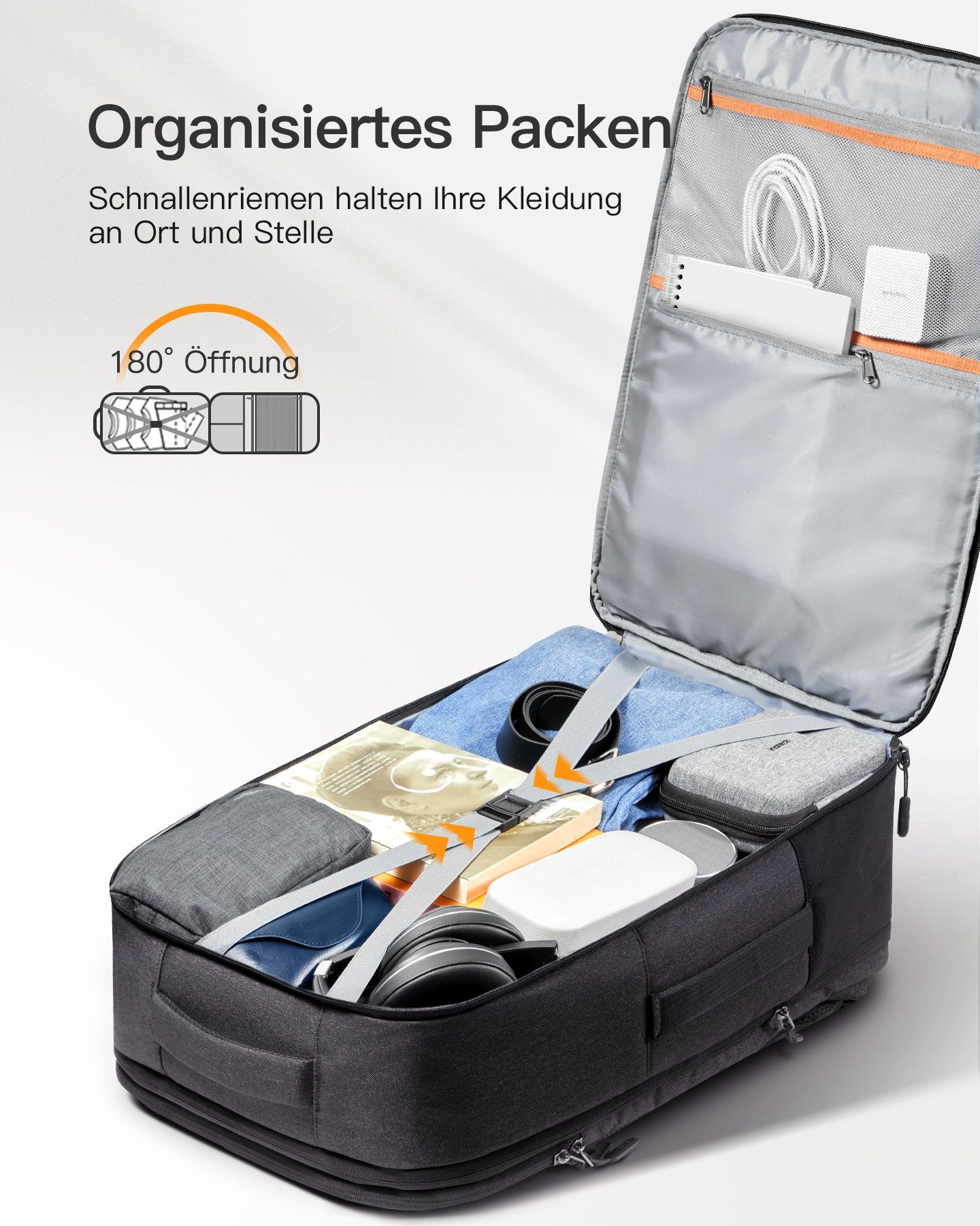Inateck Reiserucksack 38-46L erweiterbarer Handgepäck Rucksack, wasserdicht