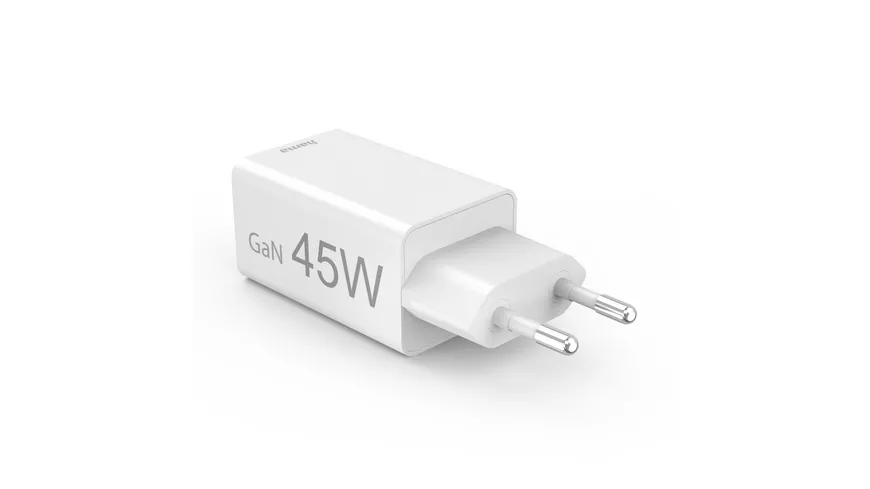 Hama Schnellladegerät, 1x USB-C PD, 1x USB-A QC, Mini-Ladegerät, 45 W, Weiß