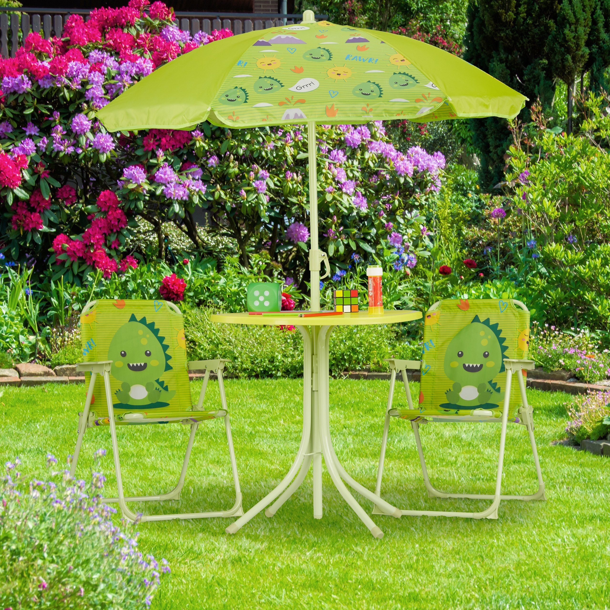 relaxdays Campingstuhl Camping Kindersitzgruppe mit Schirm, Monster