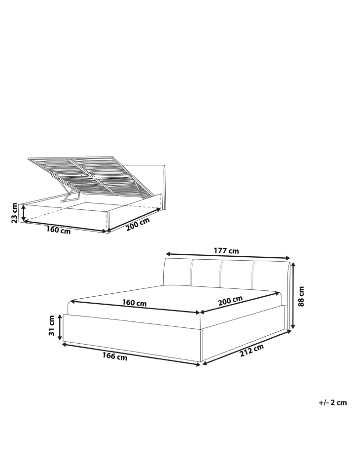 Beliani Doppelbett ORBEY in Grau - (W) 177 x (H) 88 x (L) 212 cm günstig kaufen onesize