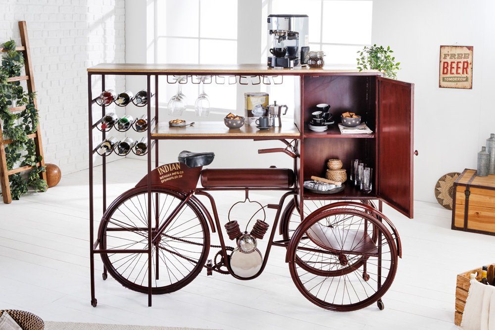 riess-ambiente Barschrank DELHI 190cm natur / schwarz (Einzelartikel, 1-St) Esszimmer · Massivholz · Metall · Fahrrad-Gestell · Upcycling · Retro