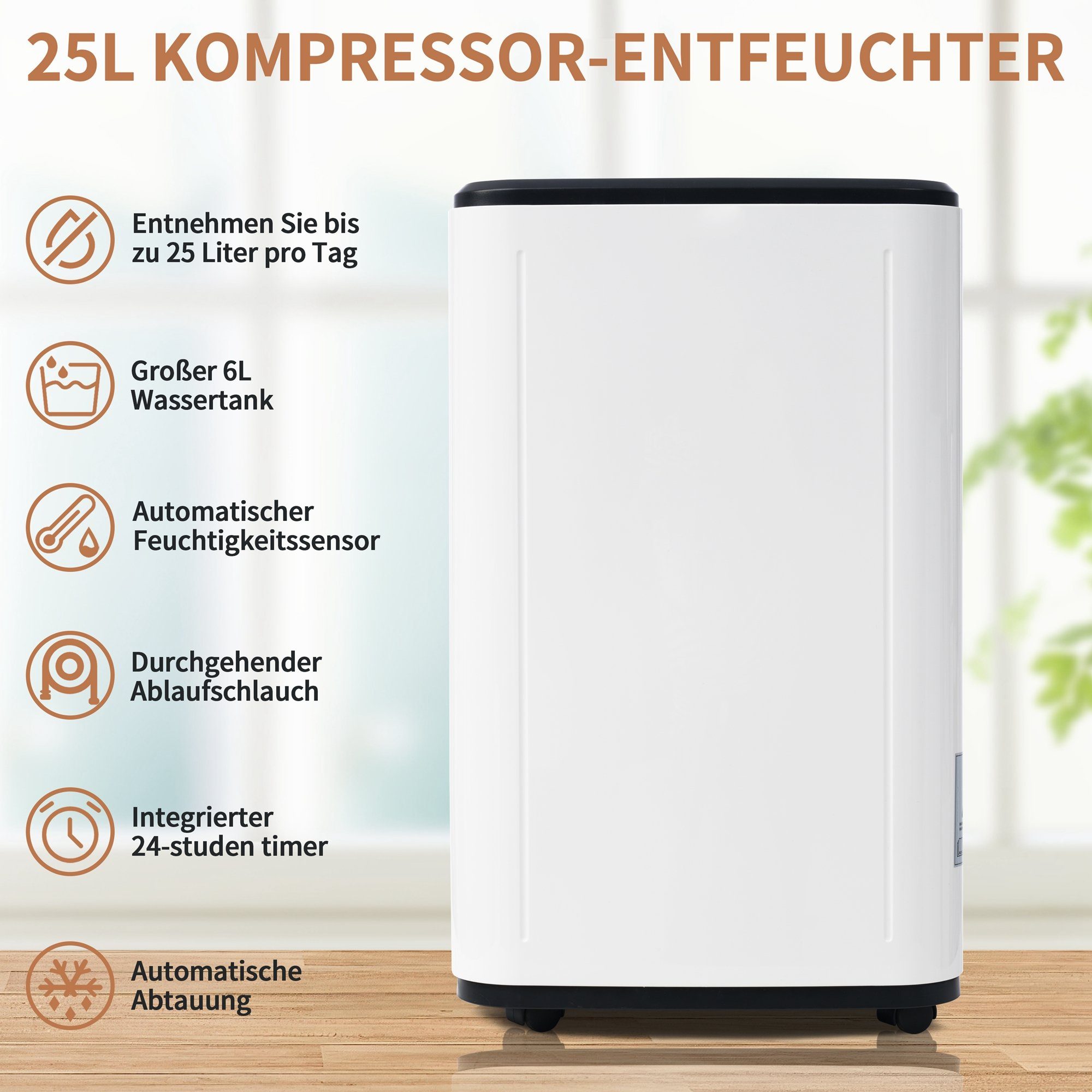 Merax Luftentfeuchter elektrisch inkl. Timer mit 3 Programme, LED-Display, Entfeuchtung 25,00 l/Tag, Tank 6,00 l, Raumentfeuchter für 26, mit Filter