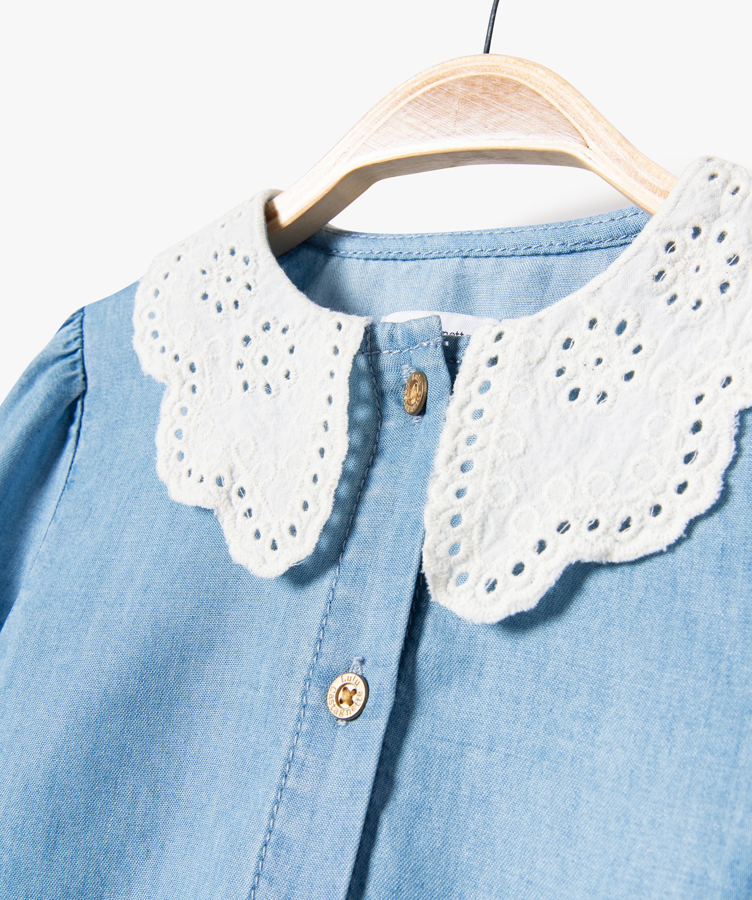 Blouse trapèze à manches longues et col brodé bébé fill... chambray | GEMO