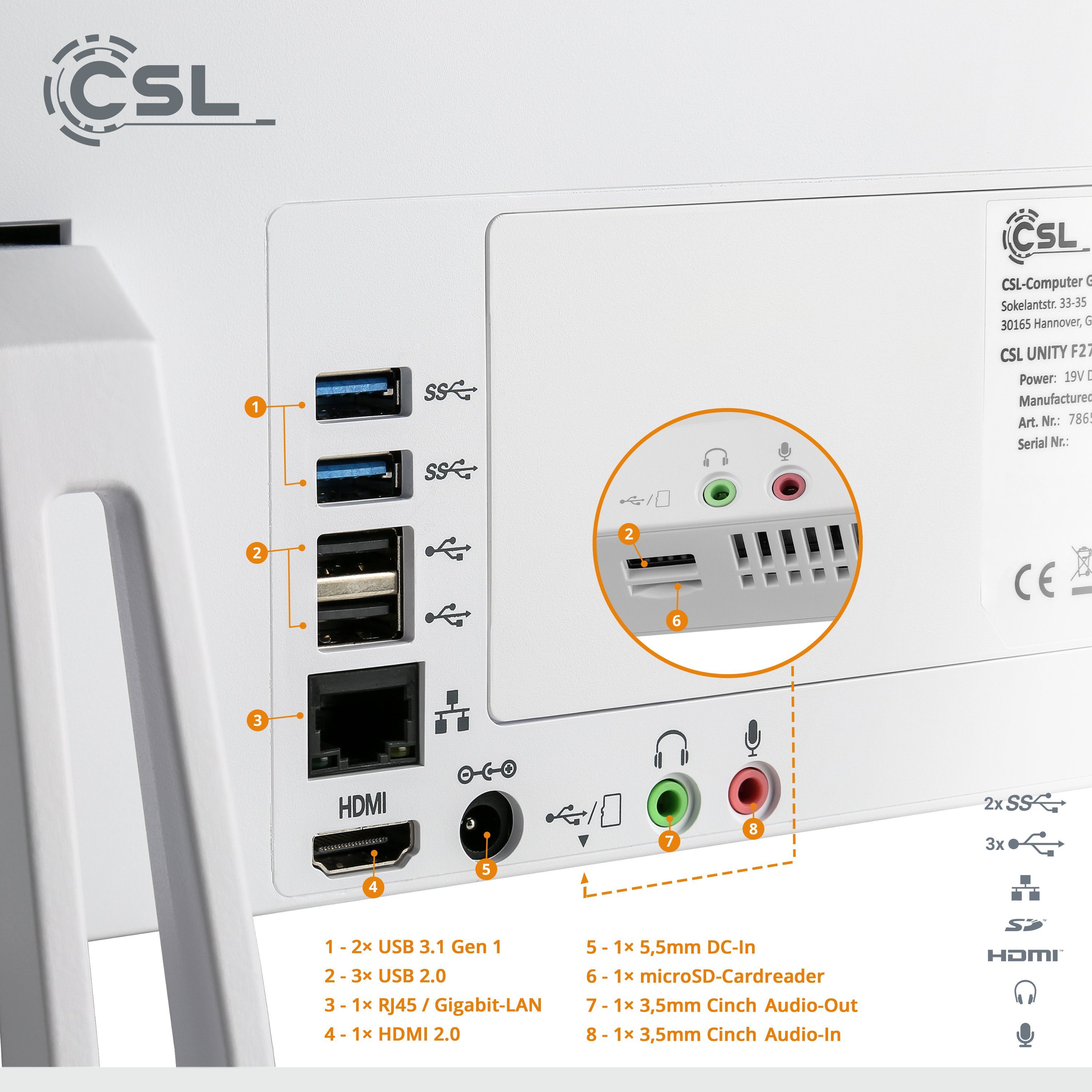 CSL Unity F27-JLS Pentium PC (27 Zoll, Intel® N6000, Intel® UHD Graphics, 8 GB RAM, 256 GB SSD, passiver CPU-Kühler)
