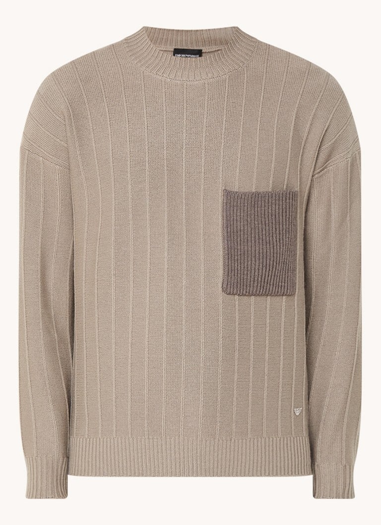 Emporio Armani Fine-knit virgin wool pullover with texture and chest pocket