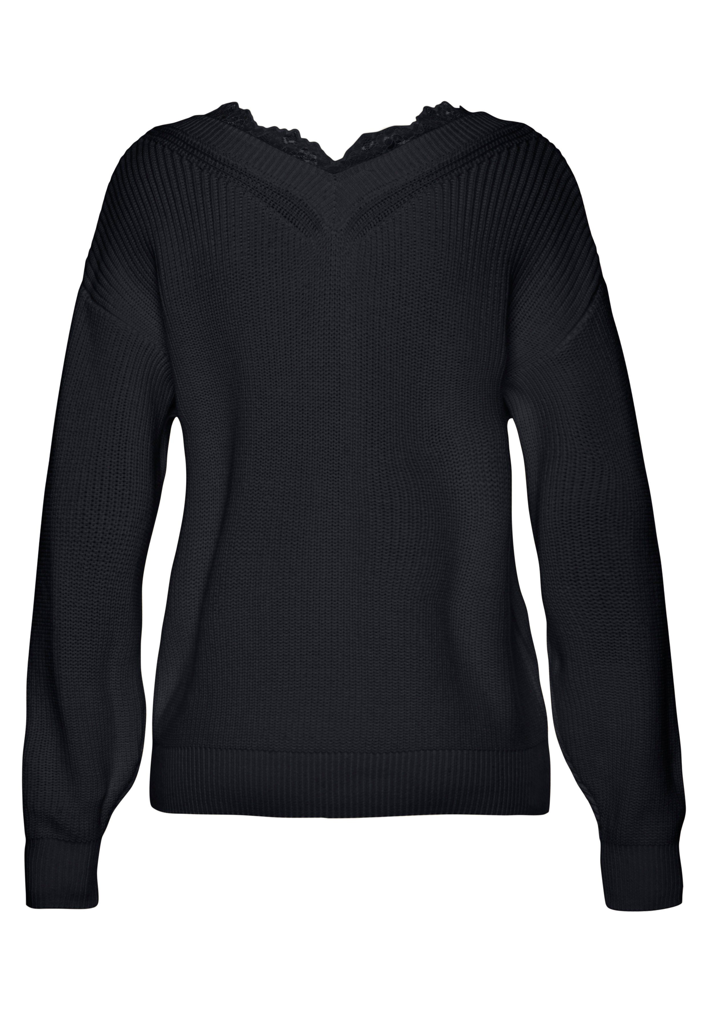 LASCANA Strickpullover mit Spitzenbesatz