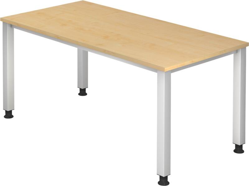 Hammerbacher Q Serie Höhenverstellbarer Schreibtisch Rechteckig Ahorn Holz Silber 4 Füße 1.600 x 685 mm