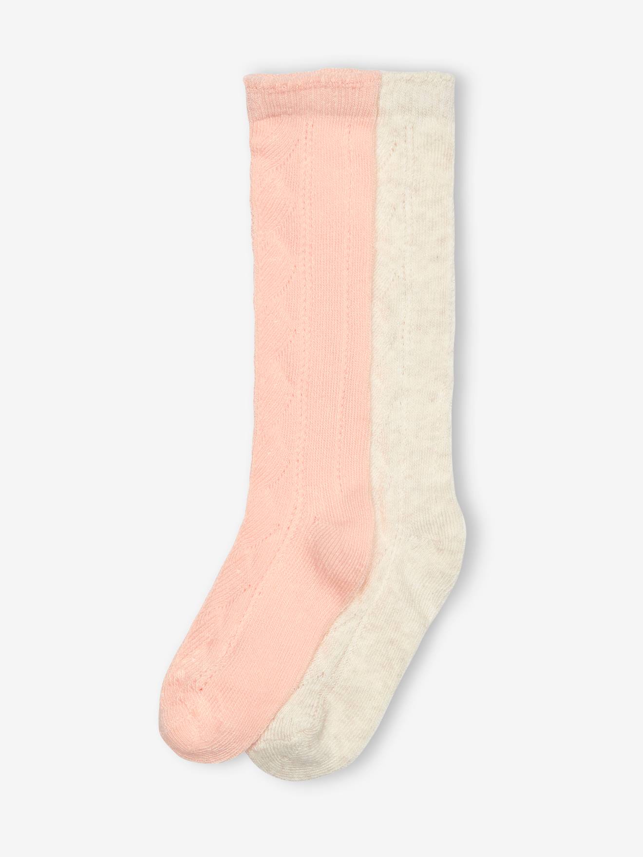 Lot de 2 paires de chaussettes hautes ajourées fille lot rose poudré