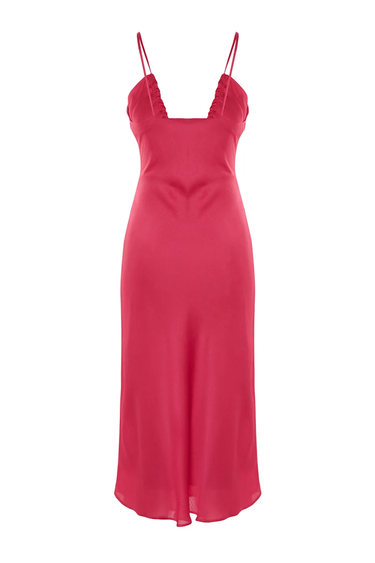 Trendyol Collection  Fuchsia gefüttertes, gewebtes, ausgeschnittenes, elegantes Satin-Abendkleid mit Fensterausschnitt und Ausschnitt TPRSS23EL00102
