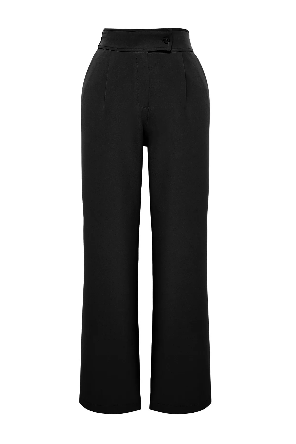 Trendyol Collection  Schwarze, plissierte Hose mit weitem Bein und gewebtem Gürteldetail TWOSS24PL00060