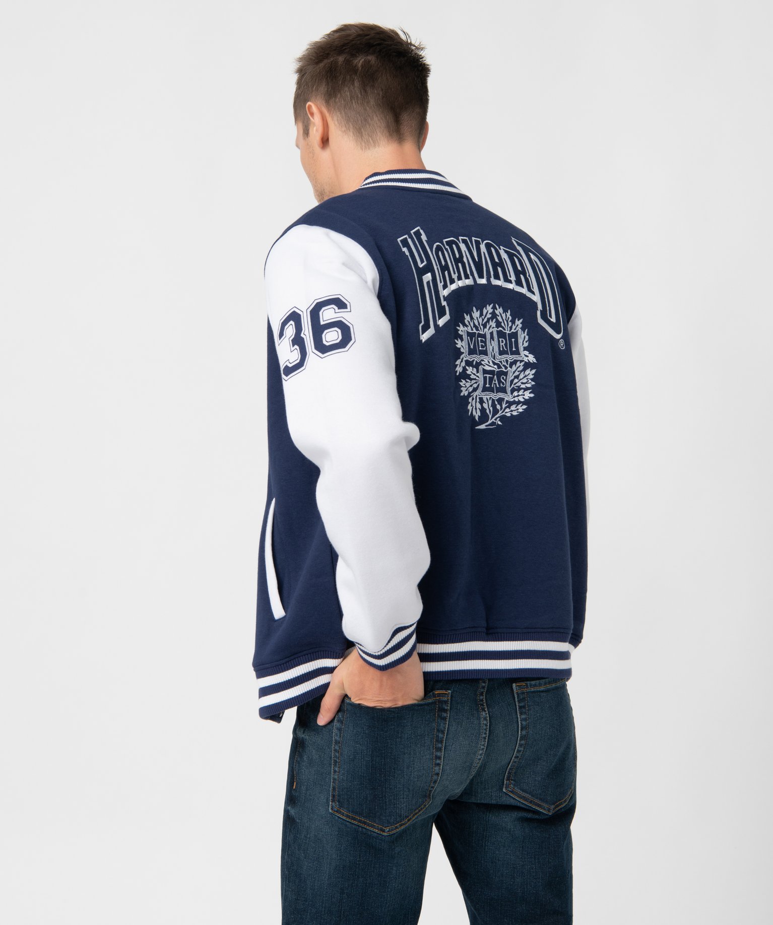 Sweat bomber homme fermé par boutons pressions - Harvard bleu | GEMO